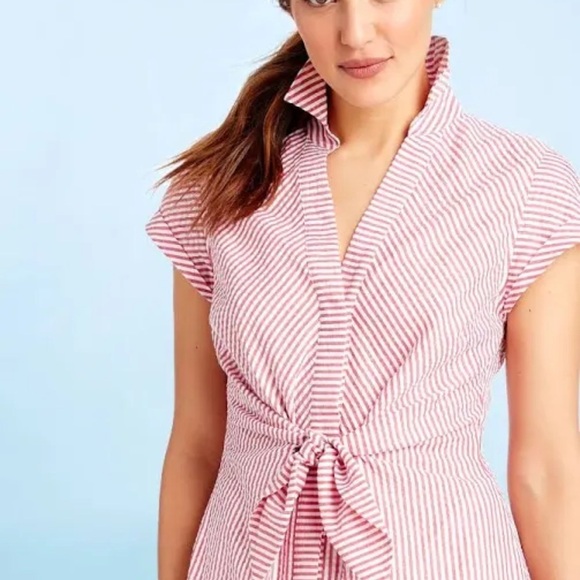 Vineyard Vines NWT Tie Front Seersucker Shirt Dress in Malibu Pank size 2 - Picture 4 of 13